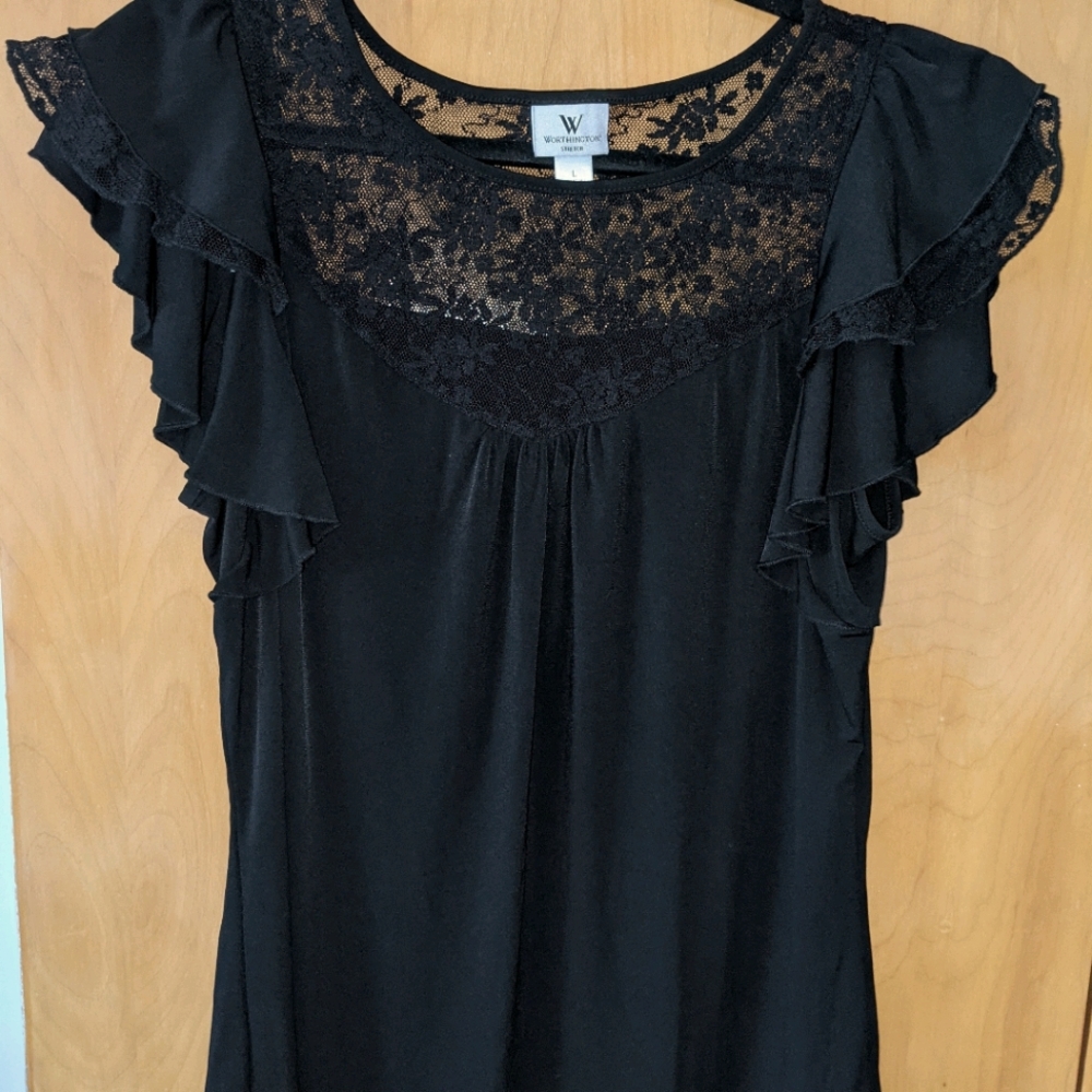 Worthington Black Ruffle Top
